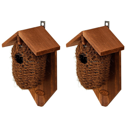 2x stuks houten vogelhuisjes/nestbuidels kokos 26 cm