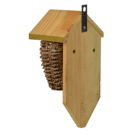 2x Stuks houten vogelhuisjes/nestbuidels zeegras 26 cm