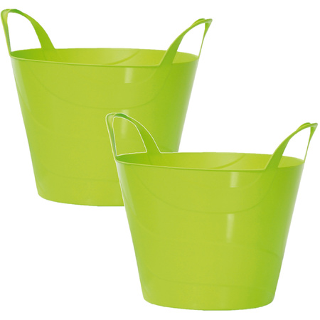2x Green flexible bucket/laundry basket 30 liters