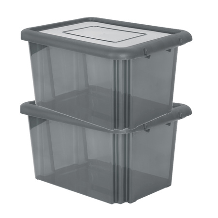 2x pieces storage boxes plastic grey L58 x W44 x H31 cm