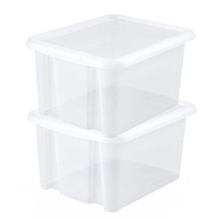 2x pieces storage boxes plastic white L44 x W36 x H25 cm stackable