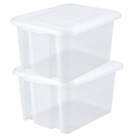 2x pieces storage boxen plastic white L65 x W50 x H36 cm stackable