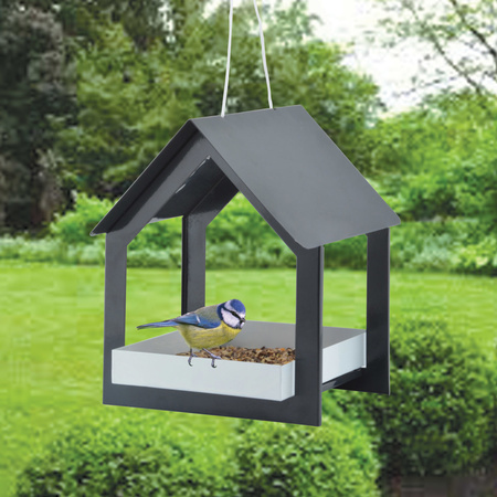 2x Stuks metalen vogelhuisjes/voedertafels hangend antraciet 23 cm