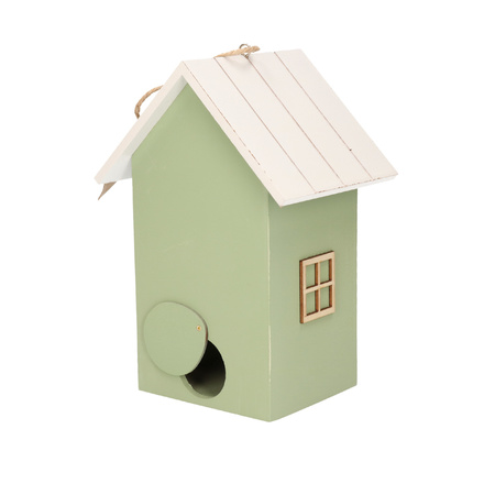 2x pieces hatchery/birdhouse wood green with white roof 15 x 12 x 22 cm