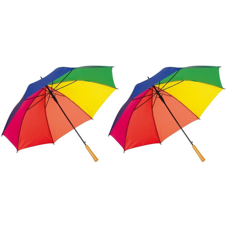 2x stuks regenboog paraplu met metalen steel 103 cm