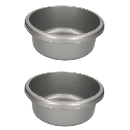 2x stuks rond afwasteiltje / afwasbak donker grijs 6,2 liter