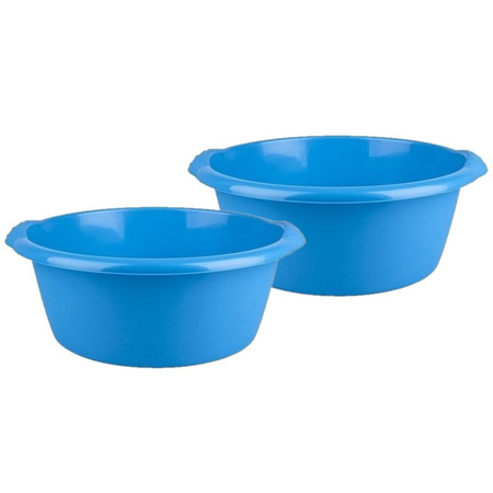 2x stuks ronde afwasteil / afwasbak blauw 10 liter