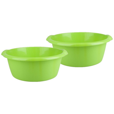2x stuks ronde afwasteil / afwasbak groen 10 liter