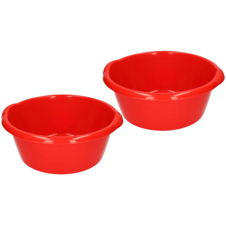 2x stuks ronde afwasteil / afwasbak rood 10 liter