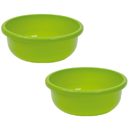 2x stuks ronde afwasteil groen kunststof 9 liter