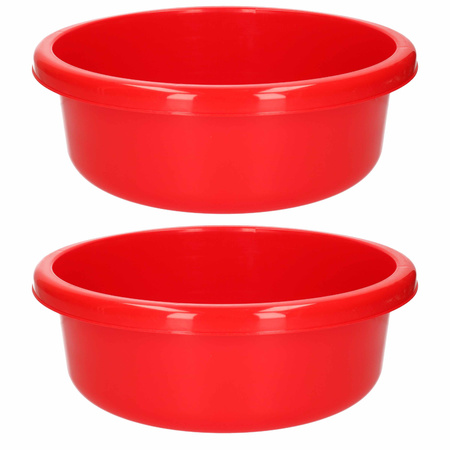 2x stuks ronde afwasteil rood kunststof 9 liter