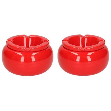 2x pieces round storm ashtray red 11 cm