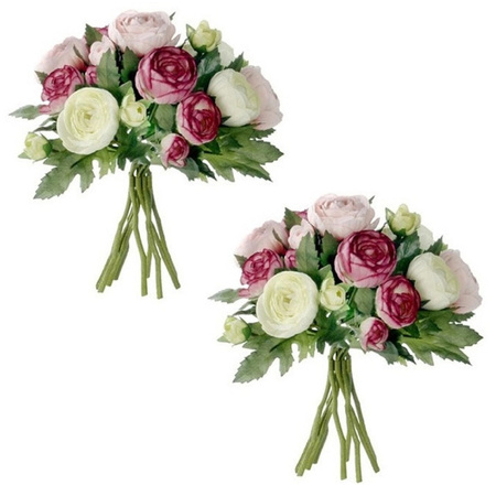 2x pieces pink Ranunculus/renoncule artificial flowers bouquet 22 cm