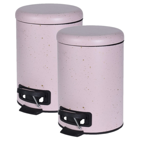 2x stuks roze vuilnisbakken/pedaalemmers met spikkels 3 liter