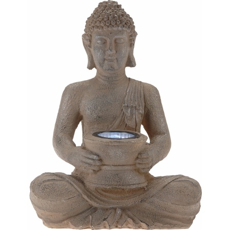 2x stuks solar lamp boeddha beelden bruin / grijs 28 cm