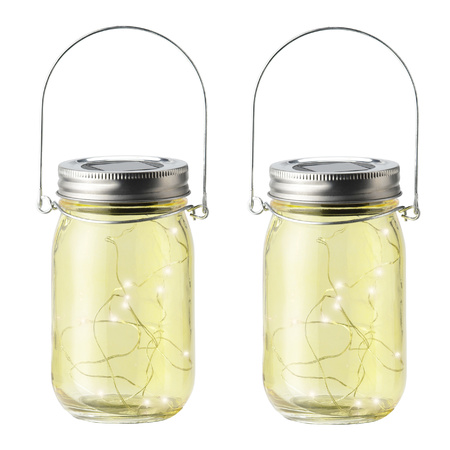 2x pieces solar lamps/lights jar with lid yellow glas 14 cm