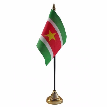 2x pieces suriname table flag 10 x 15 cm with base