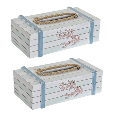 2x stuks tissuedozen/tissueboxen wit rechthoekig van hout 22 x 14 x 8 cm