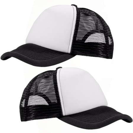 2x stuks truckers baseballcap zwart/wit