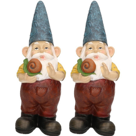 2x pieces garden gnome statue Simon with snail 29 cm