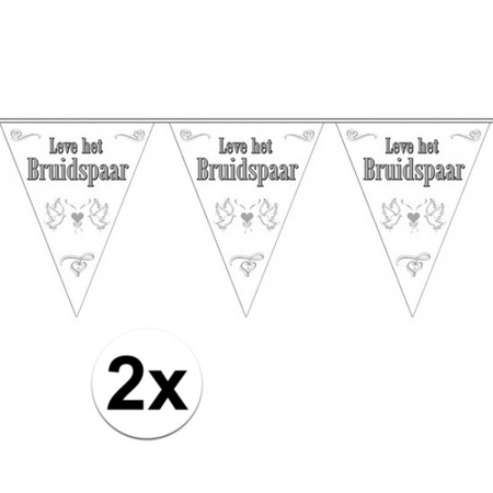 2x stuks Vlaggenlijnen Bruiloft / Bruidspaar / Huwelijk