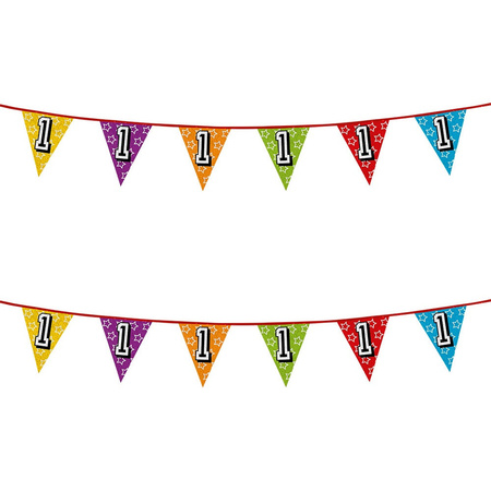 2x stuks vlaggenlijnen glitters 1 jaar thema feestartikelen