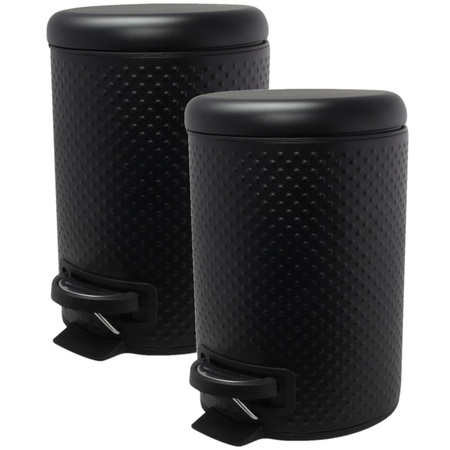 2x pieces trash cans / pedal bins black hammered design 3 liters 25 cm