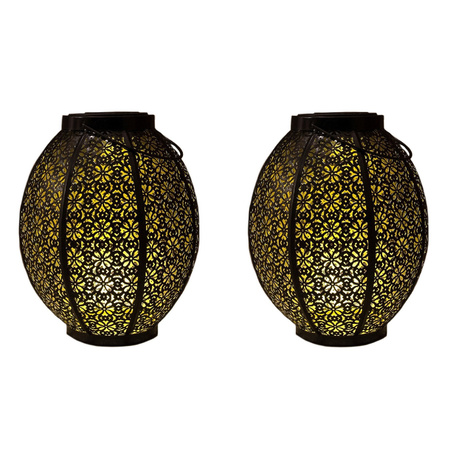 2x Black/gold solar lanterns metal 23 cm