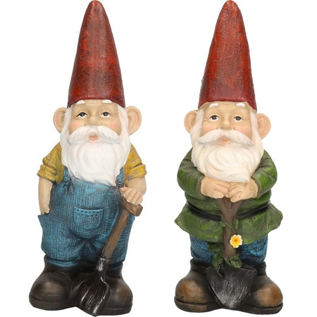 2x Garden gnome statues Harold/rake and Sam/shovel 29 cm