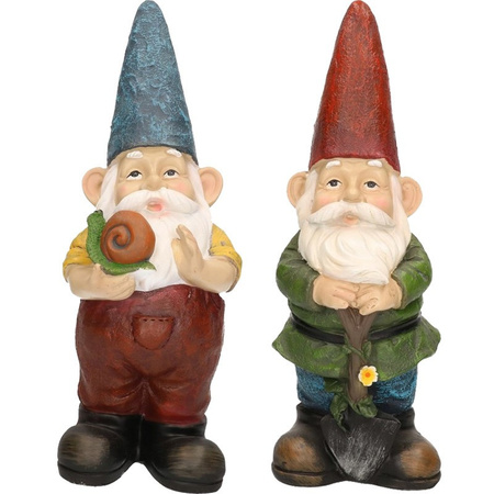 2x Garden gnome statues Simon/snail and Sam/shovel 29 cm