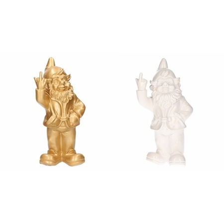 2x Garden gnomes gold/white the finger 30 cm