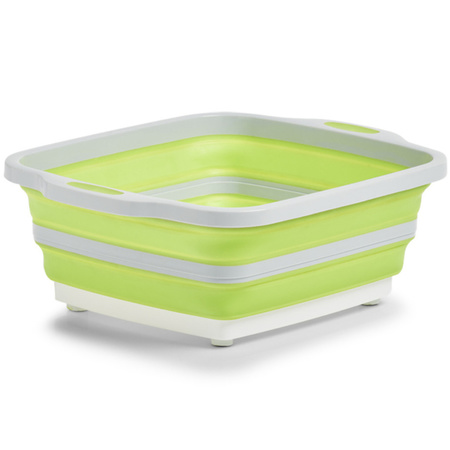 2x Wit/groene opvouwbare afwasteil/afwasbakken met snijplank 40 x 32 cm 11 liter