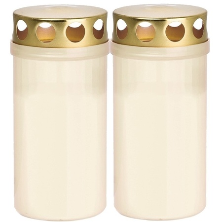 2x White grave/memorial candle with lid 6 x 12,6 cm 2 days