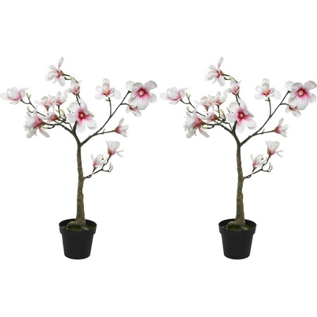 2x Witte/roze Magnolia/beverboom kunsttakken kunstplanten 102 cm