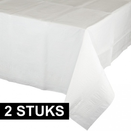 2x Witte tafelkleden 274 x 137 cm