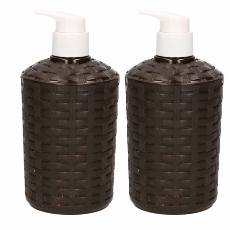 2x Soap dispensers dark brown woven 16 cm