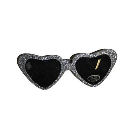 2x Silver hearts glasses with glitter