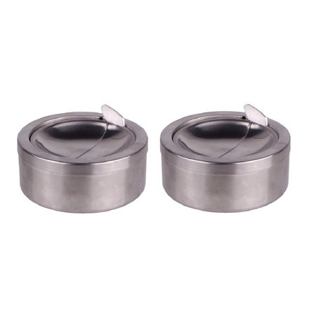 2x Silver ashtray round 11 cm stainless steel