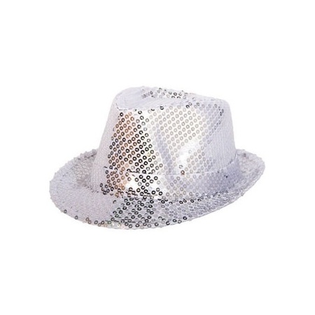 2x Silver trilby hats with sequins