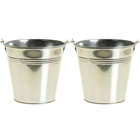 2x Zinc bucket/flower pot silver 9 cm