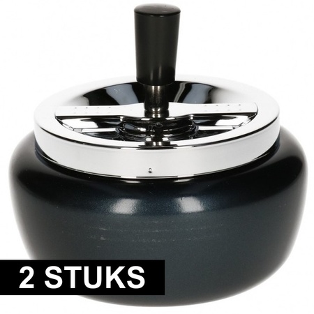 2x Turn ashtray metallic black 13 cm
