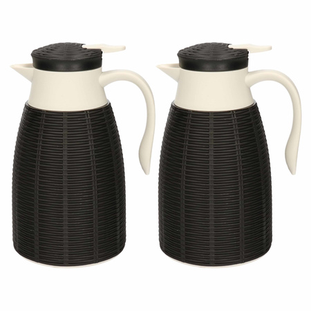 2x Zwarte koffiekan/isoleerkan 1 liter