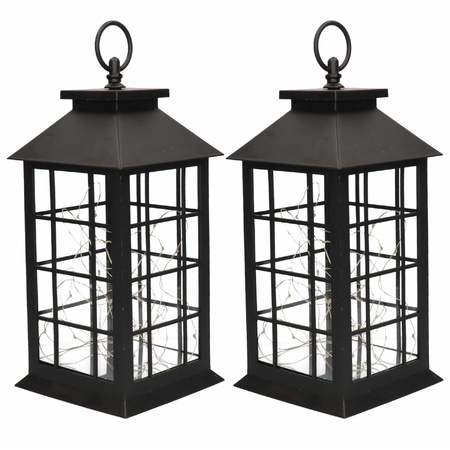 2x Zwarte lantaarns met LED lampjes 31 cm