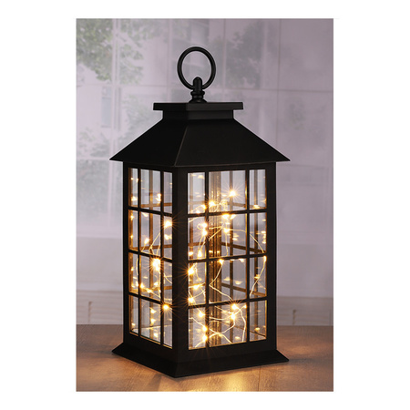 2x Black lanterns with LED lights 31 cm