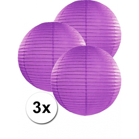 3 dark purple paper lanterns 35 cm
