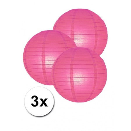 3 fuchsia roze lampionnen 25 cm