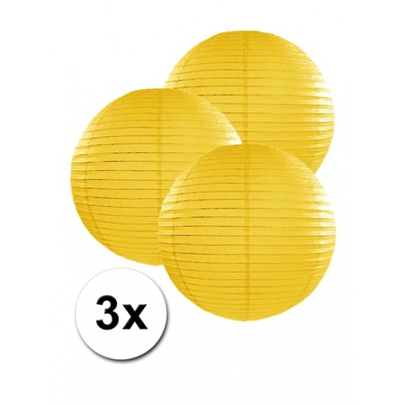 3 yellow paper lanterns 25 cm