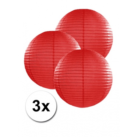 3 red paper lanterns 25 cm