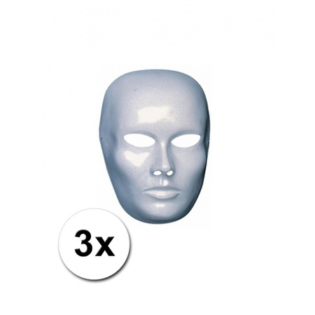 3 white masks of a male face