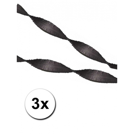 3 zwarte crepe papier slingers 5 meter